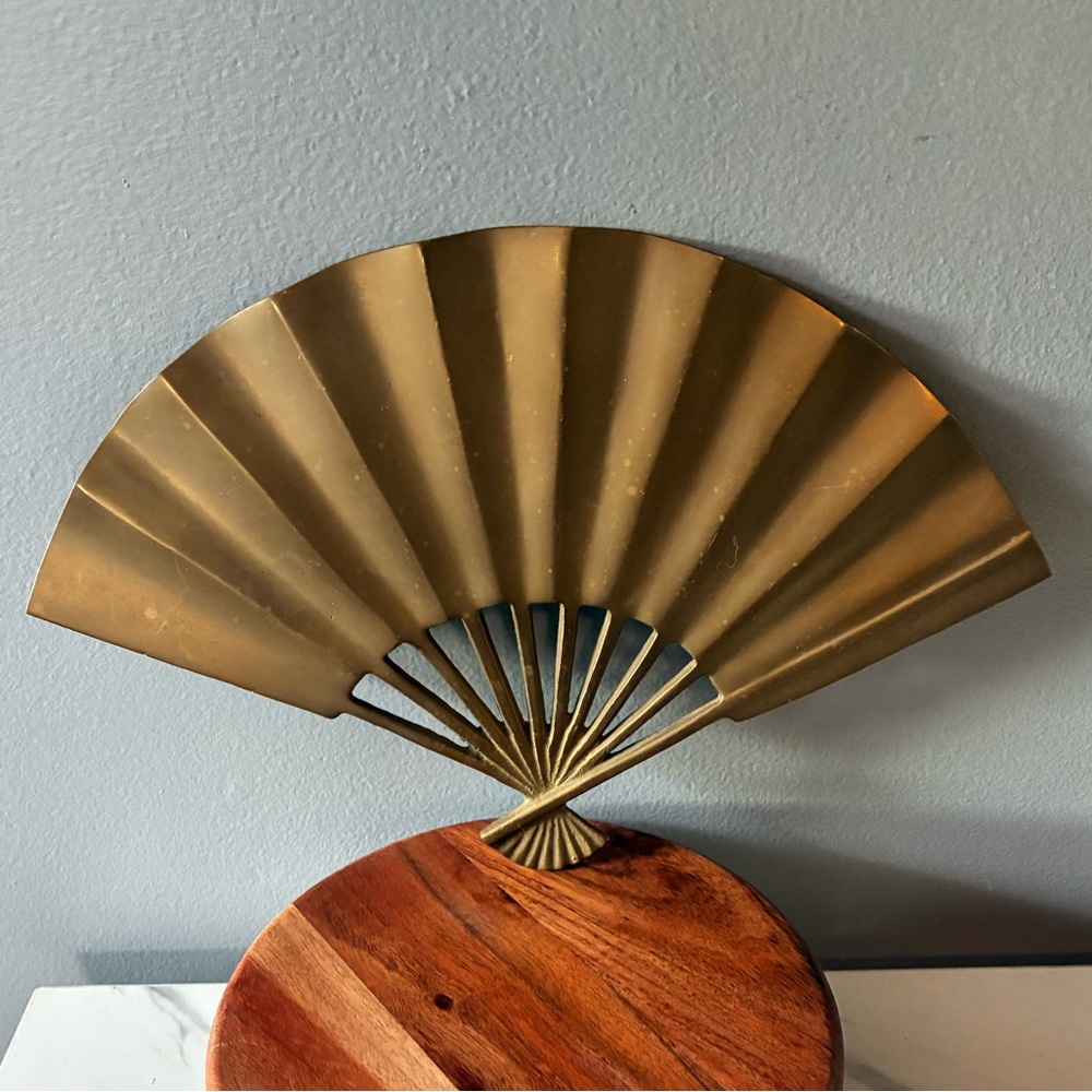 Vintage Solid Brass Fan Wall Decor – Mid-Century Asian-Inspired Statement Art